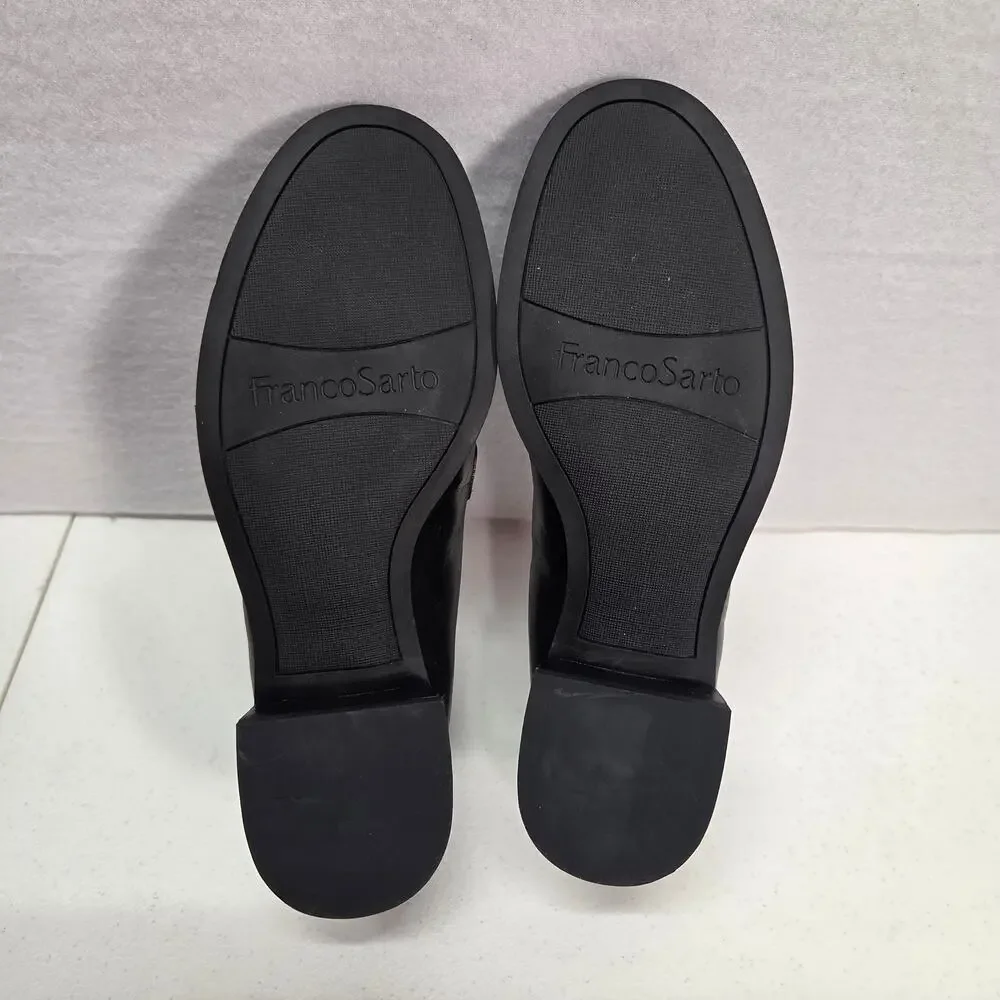Franco Sarto New Bocca Black Leather Loafers Block Heel Womens 6.5M Slip On NWOT